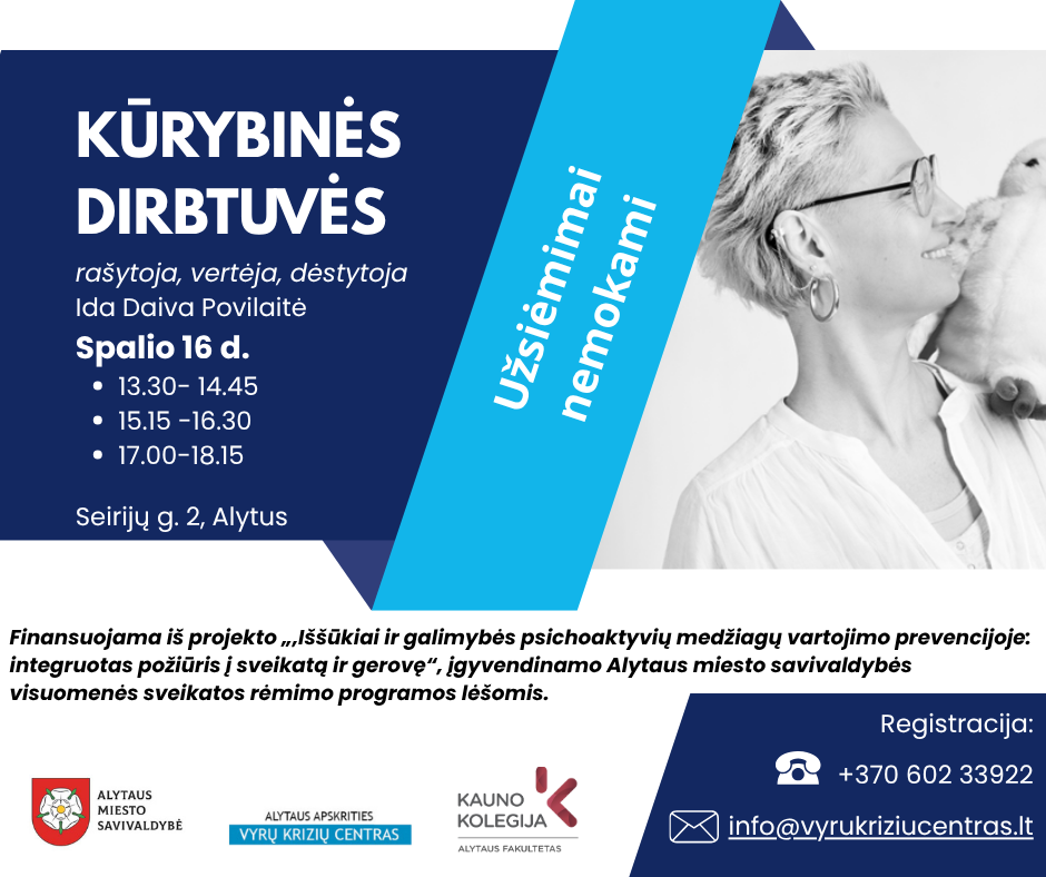 Kviečiame visus nuo 15 metų dalyvauti teorinėse-praktinėse kūrybinėse dirbtuvėse „Kūrybinio rašymo principai. Kaip sukurti efektyvią žinutę apie save“.